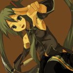  armpits detached_sleeves green_hair hatsune_miku knife long_hair necktie skirt solo thighhighs twintails very_long_hair vocaloid yada_ei 