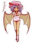  blue_hair buruma red_eyes remilia_scarlet solo touhou translated wings winn 