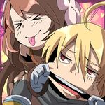  1girl blonde_hair brown_hair emil_castagnier fruit_punch lowres making_faces marta_lualdi mouth_pull oekaki red_eyes scarf tales_of_(series) tales_of_symphonia tales_of_symphonia_knight_of_ratatosk 