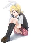  glasses kagamine_rin nagareboshi panties pantyshot school_uniform sitting skirt solo underwear vocaloid 