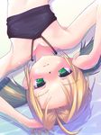  blonde_hair blush child copyright_request flat_chest green_eyes highres long_hair lying smile solo st+1 tank_top 