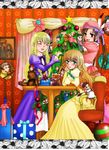  3girls angelica_derleth bad_id bad_pixiv_id character_doll character_request charlotte_bronte christmas christmas_tree gift highres mary_clarissa_christie multiple_girls ruru_(pixiv179244) shikkoku_no_sharnoth steampunk_(liarsoft) 