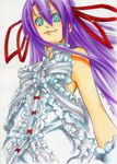  al_azif demonbane frills green_eyes hair_ribbon long_hair maon marker_(medium) purple_hair ribbon solo traditional_media 