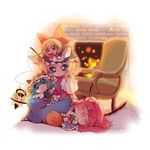  :&lt; alice_margatroid blonde_hair chair chibi fireplace kirisame_marisa multiple_girls onozuka_komachi rocking_chair saliva shanghai_doll shiki_eiki sleeping tail touhou usoneko 