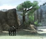  agro bad_id bad_pixiv_id horse landscape male_focus mountain nature scenery shadow_of_the_colossus solo surcoat traditional_media tree wander 