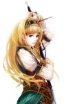  alicia_(valkyrie_profile_2) blonde_hair blue_eyes circlet green_eyes hairband long_hair opiu overskirt puffy_sleeves solo standing sword valkyrie_profile valkyrie_profile_2 weapon 