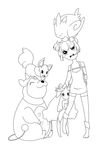  :3 ^_^ ahoge animal animal_on_head bare_shoulders bike_shorts boots closed_eyes commentary eevee eeveelution_project gen_1_pokemon gen_2_pokemon gen_4_pokemon gloves greyscale hair_ribbon hanakawa_ran leg_cling leg_grab lineart looking_at_viewer loony_bear lopunny miltank monochrome on_head open_mouth original pigeon-toed pokemon pokemon_(creature) pokemon_breeder_(pokemon) pokemon_on_head ribbon short_hair short_twintails sitting smile standing togekiss twintails 