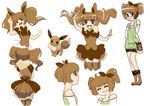  :d =_= bare_shoulders blush boots bow brown_eyes brown_hair commentary cosplay dual_persona eevee eevee_(cosplay) eeveelution_project fur_trim gen_1_pokemon gloves hair_ribbon hanakawa_ran jumping looking_at_viewer loony_bear magical_girl open_mouth original parted_lips personification pokemon pokemon_(creature) pokemon_breeder_(pokemon) ribbon short_twintails simple_background skirt smile standing thighhighs twintails white_background zettai_ryouiki 