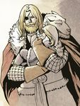  2boys blonde_hair cape eyepatch father_and_son gloves god marvel multiple_boys odin simple_background thor_(marvel) wolf 