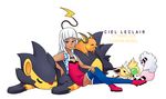  =_= alternate_color bangs beauty_(pokemon) blunt_bangs character_name ciel_leclair closed_eyes commentary dark_skin dress eeveelution_project english eye_contact flaaffy gen_1_pokemon gen_2_pokemon gen_4_pokemon jolteon long_hair looking_at_another looking_at_viewer loony_bear luxray open_mouth original pokemon pokemon_(creature) raichu shiny_pokemon simple_background sitting sleeping smile thighhighs vest white_background white_hair zettai_ryouiki 