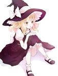  :p bad_id bad_pixiv_id blonde_hair bloomers bow hands_on_own_knees hat hat_bow interlocked_fingers kirisame_marisa knees_together_feet_apart looking_at_viewer puffy_sleeves shirt short_sleeves sitting skirt skirt_set solo tongue tongue_out touhou underwear upskirt vest white_bow witch_hat yatomi yellow_eyes 