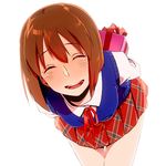  :d ^_^ bad_id bad_pixiv_id bob_cut brown_hair closed_eyes gift hagiwara_yukiho idolmaster idolmaster_(classic) maguro_(ma-glo) open_mouth plaid plaid_skirt short_hair skirt smile solo sweater_vest the_best_schoolmate_(idolmaster) 