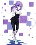  boots chorimokki digimon digimon_world_re:digitize glasses mikagura_mirei pantyhose purple_eyes purple_hair ribbon solo 