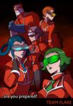  1boy 4girls akebi_(pokemon) aliiana_(pokemon) bara_(pokemon) blue_hair bryony_(pokemon) celosia_(pokemon) correa_(pokemon) green_hair mable_(pokemon) momiji_(pokemon) multiple_girls nintendo pokemon pokemon_(game) pokemon_xy red_hair team_flare xerosicy_(pokemon) 