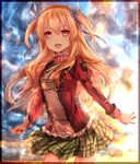  alisa_reinford bad_id bad_pixiv_id blazer blonde_hair eiyuu_densetsu green_skirt jacket long_hair orange_eyes plaid plaid_skirt satou_(una-vittima) sen_no_kiseki skirt smile solo two_side_up 