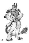  abs anthro biceps body_markings fur loincloth male markings muscles nipple_piercing nipples pecs piercing pose scesmoon sketch solo standing stripes thumbclawz topless 