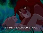  blue_eyes brown_eyes condom disney english_text feline female feral fur lion male nala paws sex simba smile surprise text the_lion_king 