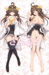  ahoge areolae barefoot bed_sheet black_eyes black_legwear blush boots breasts brown_hair dakimakura hairband highres japanese_clothes kantai_collection kongou_(kantai_collection) large_breasts long_hair lying miniskirt multiple_views nakano_sora nontraditional_miko open_mouth pussy ribbon-trimmed_sleeves ribbon_trim sample skirt smile thigh_boots thighhighs torn_clothes zettai_ryouiki 
