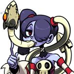  all_the_way_through bare_shoulders black_hair blue_skin detached_collar detached_sleeves hair_over_one_eye leviathan_(skullgirls) long_hair red_eyes revision saliva sexually_suggestive side_ponytail skull skullgirls smile solo squigly_(skullgirls) stitched_mouth stitches striped_sleeves transparent_background zombie zone 