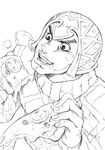  cheese_trail eating food greyscale guido_mista hat hijirino_yuuta holding_pizza jojo_no_kimyou_na_bouken male_focus monochrome open_mouth pizza simple_background slice_of_pizza solo upper_body white_background 