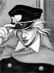  diego_brando greyscale hat jojo_no_kimyou_na_bouken male_focus military_hat monochrome sayama38 solo steel_ball_run tegaki 