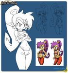  arabian_clothes arms_behind_back breasts concept_art crossed_arms dark_skin earrings forehead_jewel frown hands_on_hips harem_pants hoop_earrings jewelry kou_(makoto_yabe) long_hair medium_breasts multiple_views pants pointy_ears ponytail purple_hair shantae:_half-genie_hero shantae_(character) shantae_(series) shy smile tiara very_long_hair 