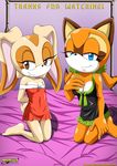  bbmbbf bed beige_fur blue_eyes breasts brown_eyes cleavage clothed clothing comic cream_the_rabbit female fur lagomorph looking_at_viewer mammal marine_the_raccoon mobius_unleashed sega smile sonic_(series) tan_fur 