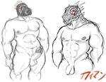  balls biceps big_muscles dorohedoro erection fangs flaccid gas_mask horn human humanoid_penis hybrid kaiman lizard male mammal mask monkeysuit muscles nipples nude pecs penis pose presenting reptile retracted_foreskin scales scalie solo standing teeth uncut vein 