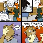  canine clothing comic cory dialog english_text eyewear facepalm feline fox fur gloves gloves_(marking) goggles lion male mammal markings pants ratte red_eyes red_fur shirt tan_fur text white_fur 