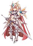  armor blonde_hair breasts cape fion_nucleus kenzaki_mitsutoshi medium_breasts original pixiv_dragoon short_hair simple_background solo sword weapon yellow_eyes 