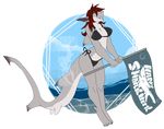  anthro beach big_breasts bikini blue_eyes breasts cleavage clothed clothing female fish flag hair long_hair marine open_mouth pose red_hair sea seaside shark shark_week solo swimsuit thresher_shark tomoyuki tonilyn water 