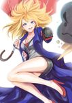  absurdres alternate_costume blonde_hair blue_eyes breasts casual cleavage cloud coat devildogs forecast_janna high_heels highres janna_windforce large_breasts league_of_legends legs long_hair looking_at_viewer microphone reporter simple_background skirt smile solo umbrella white_background 