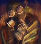  crack explosive fire flamethrower gas_mask goggles grenade ikumi_(iq3) male_focus oxygen_tank solo team_fortress_2 the_pyro upper_body weapon 