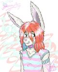  &lt;3 abstract_background blush collar cute girly green_eyes lagomorph male mammal portrait rabbit sketch slave slaveslut_danni slut slutty solo the_void tongue young 