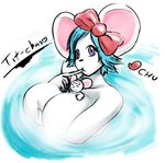  &lt;3 big_breasts blue_hair bow breast_squish breasts female hair mammal mouse pink_eyes plain_background purple_eyes ribbons rodent speeds text water 