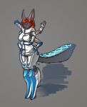  anthro big_breasts big_ears blue_armwear blue_legwear breasts canine female fennec feretta feretta(artist) fox gauntlets greaves hair hoodie mammal markings mechanical pose red_hair ruzha six_arms solo tail_markings white_body white_clothes white_outerwear white_topwear zipper 