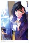  absurdres black_hair book bookshelf eyewear_removed ginga_tetsudou_no_yoru glasses gloves hat highres holding holding_eyewear original reading taira_tsukune 