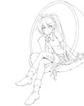  absurdres akita_neru detached_sleeves greyscale highres lineart long_hair looking_at_viewer monochrome necktie routo_(rapi) side_ponytail smile solo thighhighs very_long_hair vocaloid 