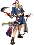  3d axl_low bandana belt blonde_hair blue_eyes chain denim fingerless_gloves full_body gloves guilty_gear guilty_gear_xrd jacket jeans kusarigama long_hair official_art one_eye_closed pants shorts sickle transparent_background union_jack weapon x zipper 