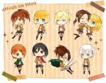  6+girls akeno06 annie_leonhardt armin_arlert blonde_hair brown_hair cape chibi christa_renz copyright_name eren_yeager glasses hange_zoe heart heart-shaped_pupils jacket mikasa_ackerman multiple_girls odd_one_out otoko_no_ko paradis_military_uniform petra_ral rico_brzenska sasha_braus shingeki_no_kyojin sword symbol-shaped_pupils weapon white_hair ymir_(shingeki_no_kyojin) 