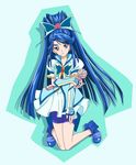  arm_warmers bike_shorts blue_eyes blue_hair blue_shorts blue_skirt boots butterfly_hair_ornament cure_aqua cure_fleuret detached_sleeves earrings evalet fingerless_gloves gloves hair_ornament highres jewelry light_smile long_hair looking_at_viewer magical_girl minazuki_karen ponytail precure puffy_sleeves shirt shorts shorts_under_skirt skirt solo wide_ponytail yes!_precure_5 yes!_precure_5_gogo! 