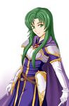  armor artist_request belt breastplate cape cecilia_(fire_emblem) fire_emblem fire_emblem:_fuuin_no_tsurugi gloves green_eyes green_hair hair_intakes jewelry long_hair looking_at_viewer pendant robe smile solo source_request white_gloves 