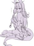  highres long_hair monochrome piiko_(aa_doushiyou) puzzle_&amp;_dragons sakuya_(p&amp;d) sitting solo tail wariza 