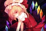  bad_id bad_pixiv_id blonde_hair fangs flandre_scarlet hat open_mouth philomelalilium red_eyes short_hair side_ponytail solo touhou wings 