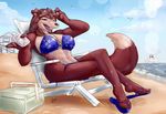  beach bikini canine clothed clothing colleen dog eyewear female looking_at_viewer mammal neph one_eye_closed road_rovers sand seaside sitting skimpy smile solo sunglasses swimsuit water wink 