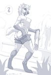  butt clothing female fountain hyena line_art looking_back mammal monochrome necklace nipples outside shorts solo topless undressing whistling wolfy-nail 