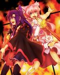  black_gloves blue_hair gloves highres kazanari_tsubasa long_hair maria_cadenzavna_eve microphone multiple_girls music one_side_up pink_hair purple_eyes purple_hair senki_zesshou_symphogear singing single_glove thighhighs yururi-ra zettai_ryouiki 