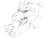  bespectacled dinosaur english facial_hair gen_6_pokemon glasses greyscale lineart lm_(legoman) monochrome no_humans old pokemon pokemon_(creature) sharp_teeth sketch teeth tyrantrum 