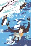  bird bow braid cup hair_bow highres kanchuumimai mug original penguin skirt snowflakes socks steam twin_braids yururi-ra 