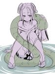  bare_shoulders collarbone long_hair meimei_(p&amp;d) monochrome off_shoulder piiko_(aa_doushiyou) puzzle_&amp;_dragons sitting snake solo water 